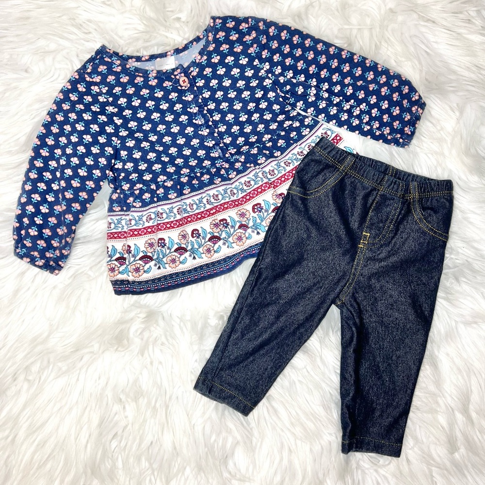 Carter’s Floral Henley Top And Jeggings, 6 Mths Outfit